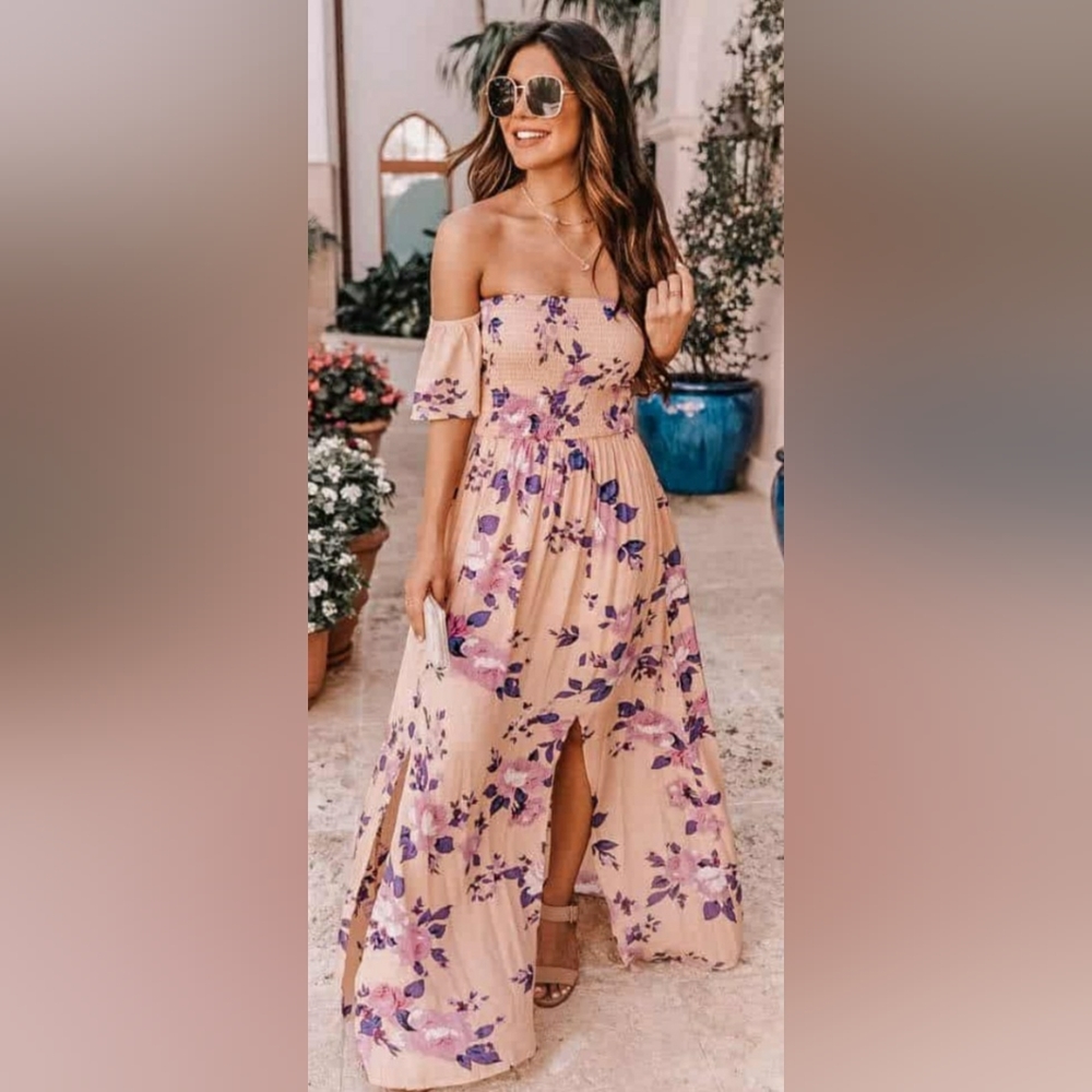Pink Lilly peach Floral Maxi Dress Size S
